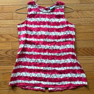 NWOT Cynthia Rowley Womens White Red Cherry 100% Linen Round Neck Sleeveless Top